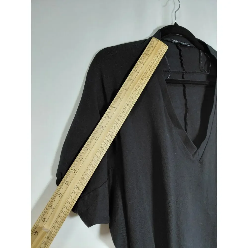 Zara Womens Black V-Neck Dolman Sleeve Lightweight Top | Size S